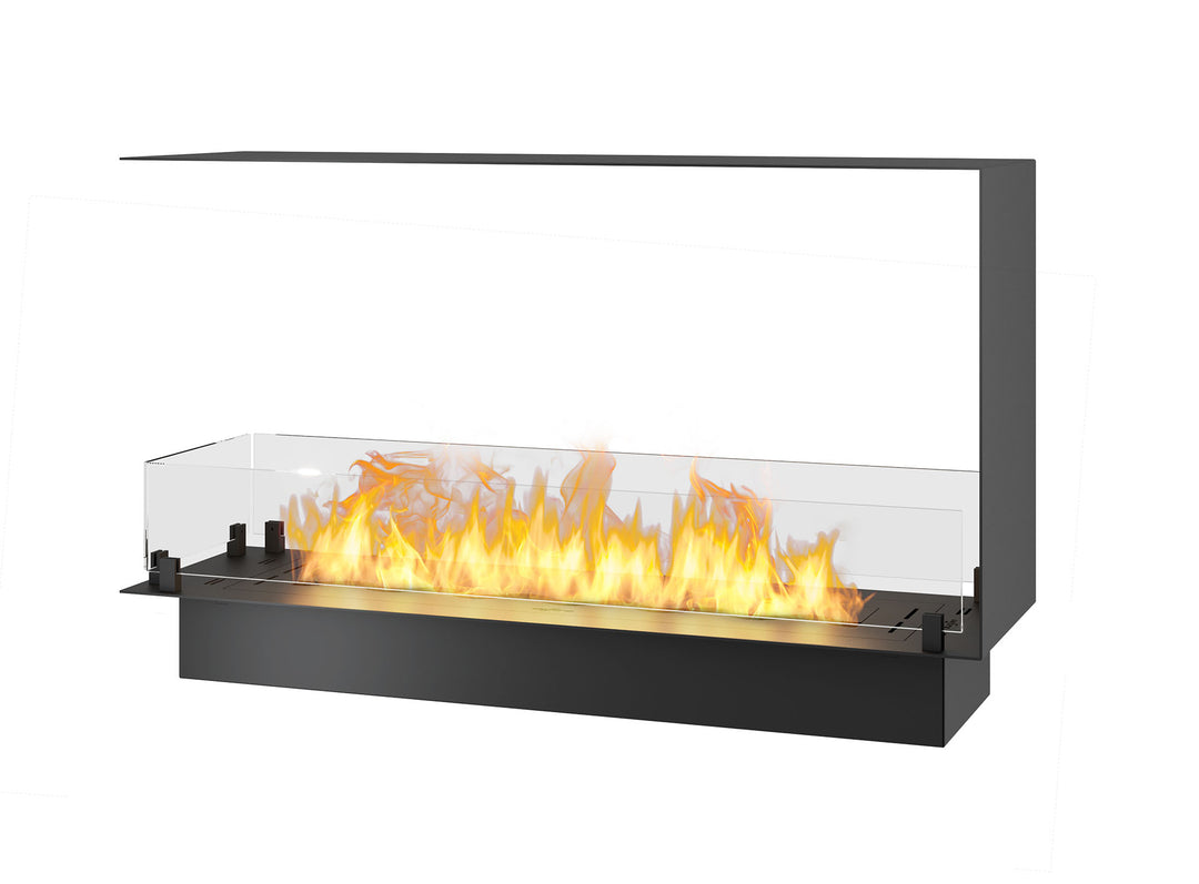 Dreiseitiger Bioethanol Einbau Kamin Ofen von InFire Modell Inside Slim U 100 mit Glas für Raumteiler